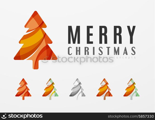 Set of abstract Christmas Tree Icons, business logo concepts, clean modern glossy design. Created with transparent abstract lines