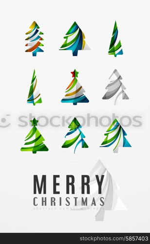 Set of abstract Christmas Tree Icons, business logo concepts, clean modern glossy design. Created with transparent abstract lines