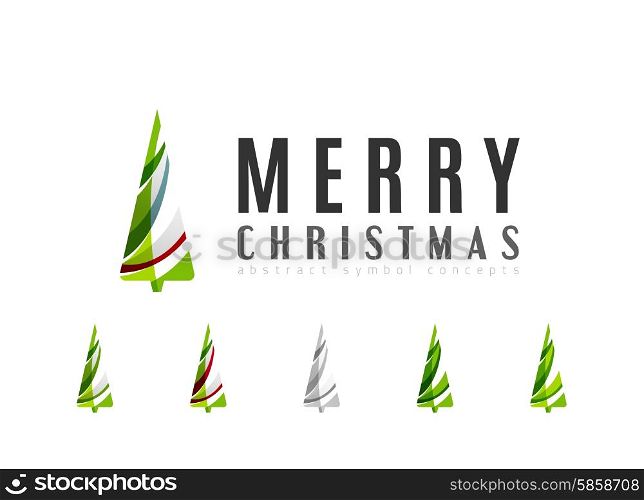 Set of abstract Christmas Tree Icons, business logo concepts, clean modern glossy design. Created with transparent abstract lines