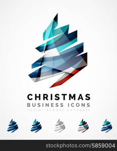 Set of abstract Christmas Tree Icons, business logo concepts, clean modern glossy design. Created with transparent abstract wave lines