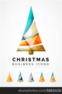 Set of abstract Christmas Tree Icons, business logo concepts, clean modern glossy design. Created with transparent abstract wave lines