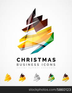 Set of abstract Christmas Tree Icons, business logo concepts, clean modern glossy design. Created with transparent abstract wave lines