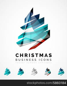 Set of abstract Christmas Tree Icons, business logo concepts, clean modern glossy design. Created with transparent abstract wave lines