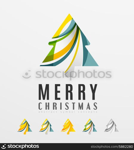 Set of abstract Christmas Tree Icons, business logo concepts, clean modern glossy design. Created with transparent abstract lines