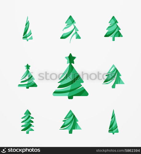 Set of abstract Christmas Tree Icons, business logo concepts, clean modern glossy design. Created with transparent abstract lines