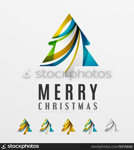 Set of abstract Christmas Tree Icons, business logo concepts, clean modern glossy design. Created with transparent abstract lines