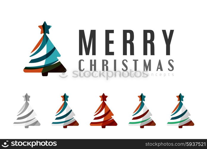 Set of abstract Christmas Tree Icons, business logo concepts, clean modern glossy design. Created with transparent abstract lines