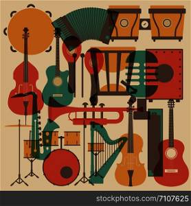 set of abstract classical music instrument icon, retro style