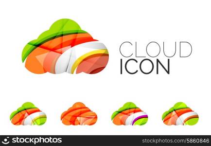 Set of abstract cloud computing icons, business logotype concepts, clean modern geometric design. Created with transparent abstract wave lines