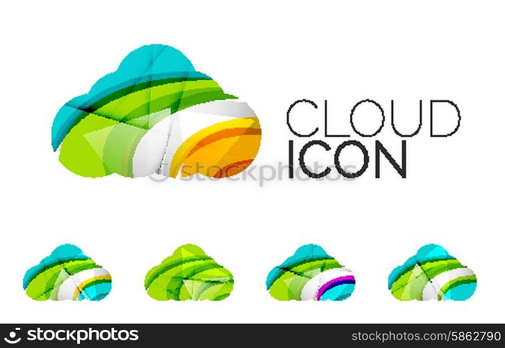 Set of abstract cloud computing icons, business logotype concepts, clean modern geometric design. Created with transparent abstract wave lines