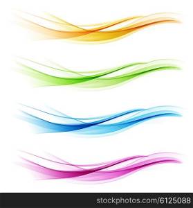 Set of abstract color wave. Color smoke wave. Transparent color wave. Blue, pink, orange, green color. Wavy design