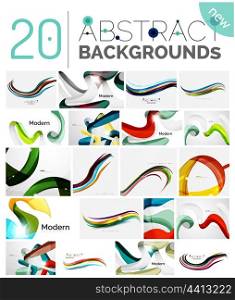 Set of abstract color waves, unusual various designs - transparent curves, smooth lines, smoke wave templates, blue red green colors. Universal modern background templates and banner layouts