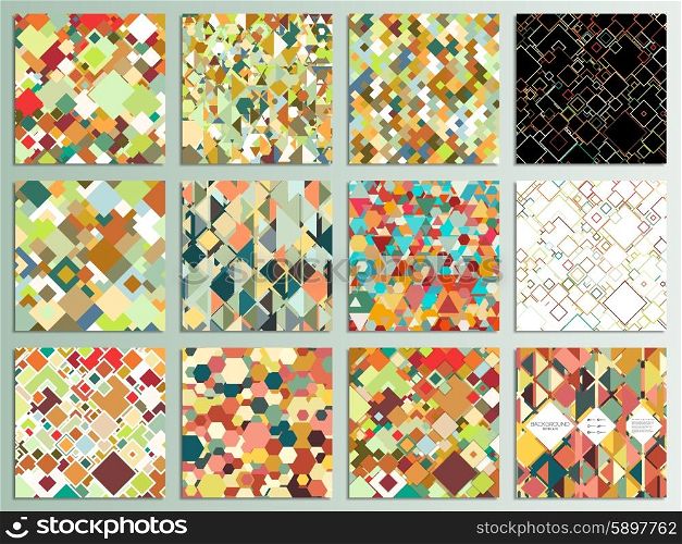 Set of abstract colorful cards, square or triangle design vector illustration.