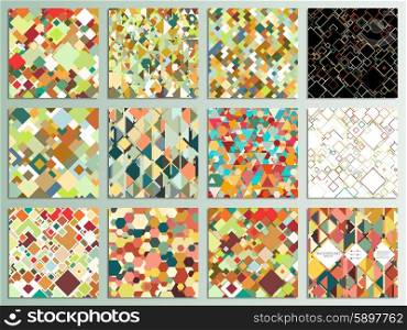 Set of abstract colorful cards, square or triangle design vector illustration.