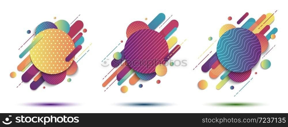 Set of abstract colorful geometric pattern composition rounded line shapes diagonal transition on white background. You can use for cover, poster, template, decorated, brochure, flyer. Vector illustration