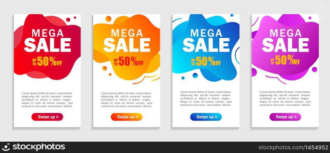 Set of abstract colorful liquid shapes of mega sale for mobile background. Mega Sale abstract banner with colorful shapes. Vector illustration. Set of abstract colorful liquid shapes of mega sale for mobile background. Mega Sale abstract banner with colorful shapes. Vector