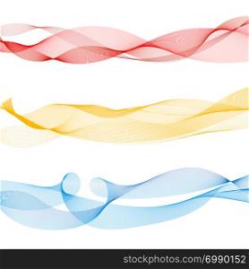 Set of abstract colorful smooth wave lines red, yellow, blue on white background. Design elements for brochure, poster, banner web, ad, print. Vector illustration