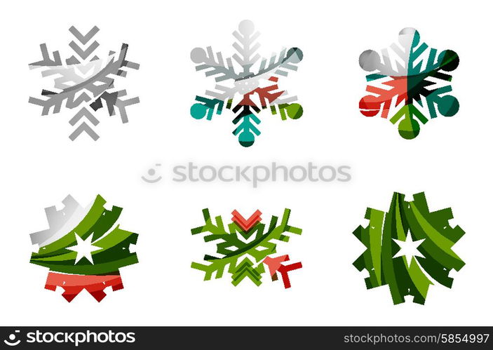 Set of abstract colorful snowflake logo icons, winter concepts, clean modern geometric design. Created with transparent abstract lines