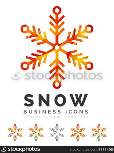 Set of abstract colorful snowflake logo icons, winter concepts, clean modern geometric design. Created with transparent abstract lines