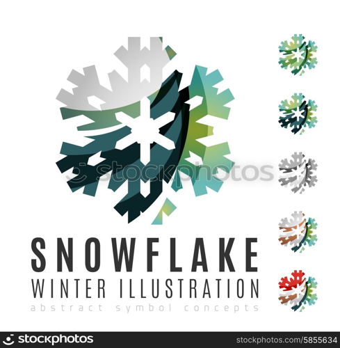 Set of abstract colorful snowflake logo icons, winter concepts, clean modern geometric design. Created with transparent abstract lines