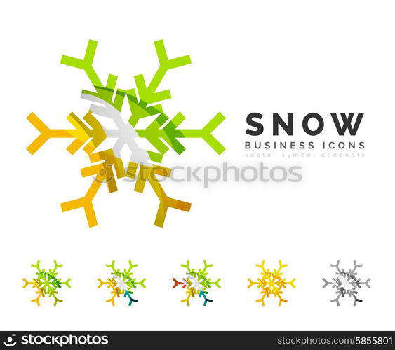 Set of abstract colorful snowflake logo icons, winter concepts, clean modern geometric design. Created with transparent abstract lines