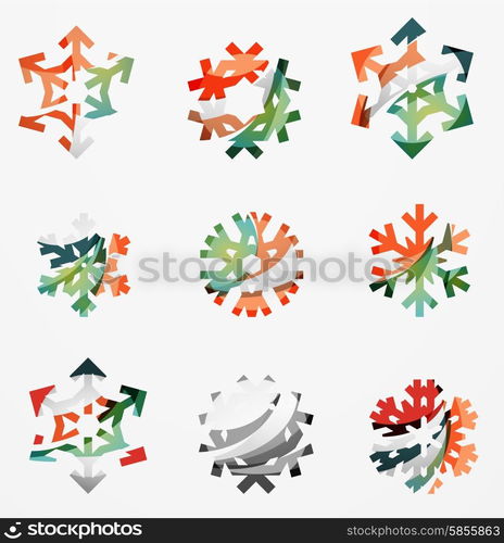 Set of abstract colorful snowflake logo icons, winter concepts, clean modern geometric design. Created with transparent abstract lines