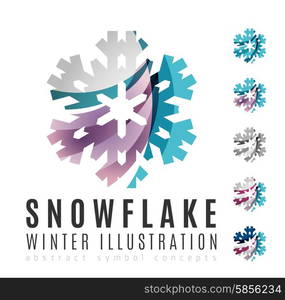 Set of abstract colorful snowflake logo icons, winter concepts, clean modern geometric design. Created with transparent abstract lines