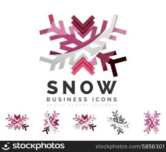 Set of abstract colorful snowflake logo icons, winter concepts, clean modern geometric design. Created with transparent abstract lines