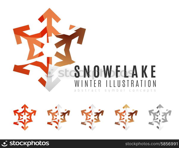 Set of abstract colorful snowflake logo icons, winter concepts, clean modern geometric design. Created with transparent abstract lines