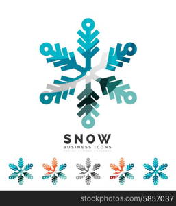 Set of abstract colorful snowflake logo icons, winter concepts, clean modern geometric design. Created with transparent abstract lines