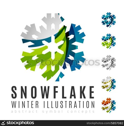 Set of abstract colorful snowflake logo icons, winter concepts, clean modern geometric design. Created with transparent abstract lines