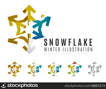 Set of abstract colorful snowflake logo icons, winter concepts, clean modern geometric design. Created with transparent abstract lines