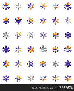 Set of abstract colorful snowflake logo icons, winter concepts, clean modern geometric design. Created with transparent abstract lines