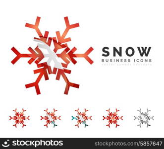 Set of abstract colorful snowflake logo icons, winter concepts, clean modern geometric design. Created with transparent abstract lines