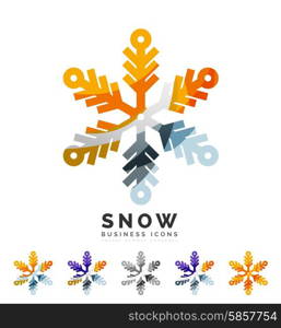 Set of abstract colorful snowflake logo icons, winter concepts, clean modern geometric design. Created with transparent abstract lines