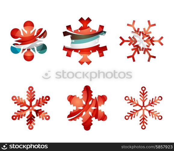 Set of abstract colorful snowflake logo icons, winter concepts, clean modern geometric design. Created with transparent abstract lines