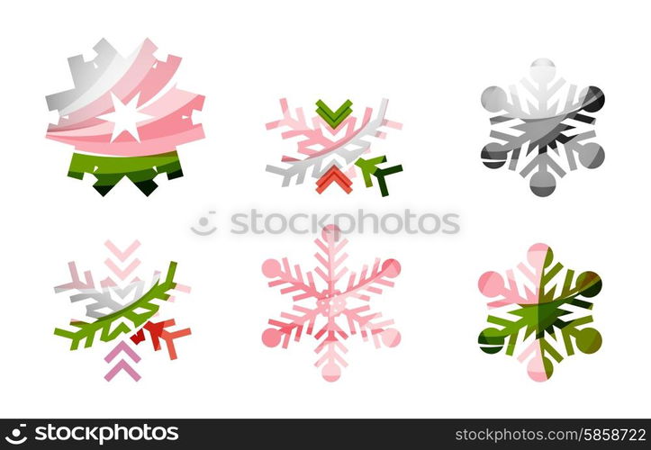 Set of abstract colorful snowflake logo icons, winter concepts, clean modern geometric design. Created with transparent abstract lines