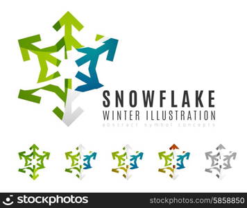 Set of abstract colorful snowflake logo icons, winter concepts, clean modern geometric design. Created with transparent abstract lines