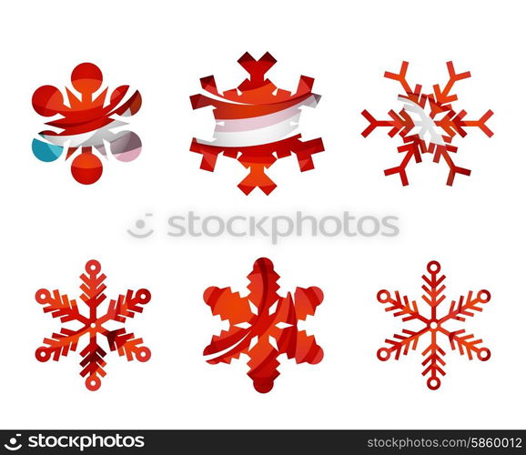 Set of abstract colorful snowflake logo icons, winter concepts, clean modern geometric design. Created with transparent abstract lines