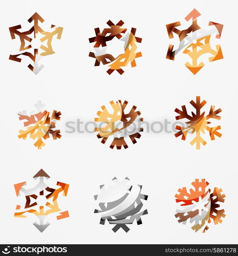 Set of abstract colorful snowflake logo icons, winter concepts, clean modern geometric design. Created with transparent abstract lines