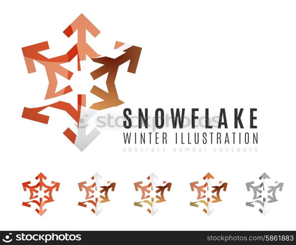 Set of abstract colorful snowflake logo icons, winter concepts, clean modern geometric design. Created with transparent abstract lines