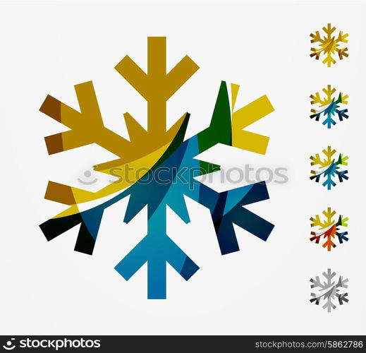 Set of abstract colorful snowflake logo icons, winter concepts, clean modern geometric design. Created with transparent abstract lines