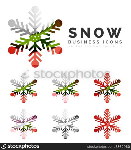 Set of abstract colorful snowflake logo icons, winter concepts, clean modern geometric design. Created with transparent abstract lines