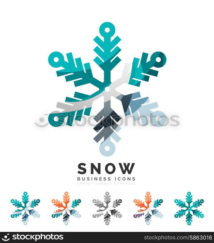 Set of abstract colorful snowflake logo icons, winter concepts, clean modern geometric design. Created with transparent abstract lines