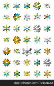 Set of abstract colorful snowflake logo icons, winter concepts, clean modern geometric design. Created with transparent abstract lines