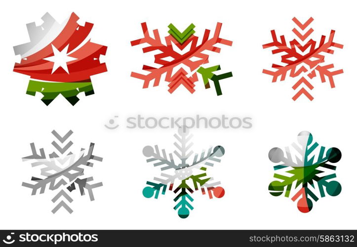 Set of abstract colorful snowflake logo icons, winter concepts, clean modern geometric design. Created with transparent abstract lines