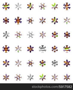 Set of abstract colorful snowflake logo icons, winter concepts, clean modern geometric design. Created with transparent abstract lines