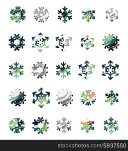 Set of abstract colorful snowflake logo icons, winter concepts, clean modern geometric design. Created with transparent abstract lines