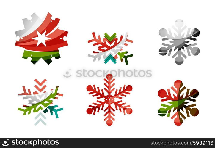 Set of abstract colorful snowflake logo icons, winter concepts, clean modern geometric design. Created with transparent abstract lines