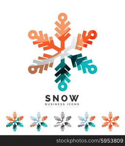 Set of abstract colorful snowflake logo icons, winter concepts, clean modern geometric design. Created with transparent abstract lines